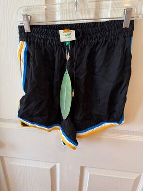 FARM Rio Black Athletic Shorts with Blue & Yellow Trim Sz S.  NWT. Box38